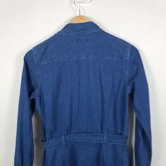 A.P.C. Indigo Chambray Denim Minimalist Cotton Knee Length Belted Shirt Dress M - Picture 11 of 13